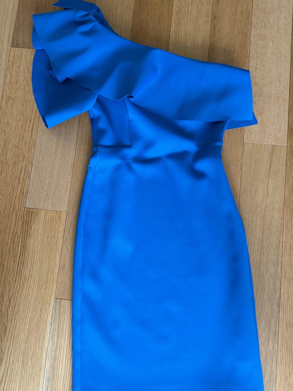 Marciano One-Shoulder Ruffle Sheath Dress in Cobalt Blue